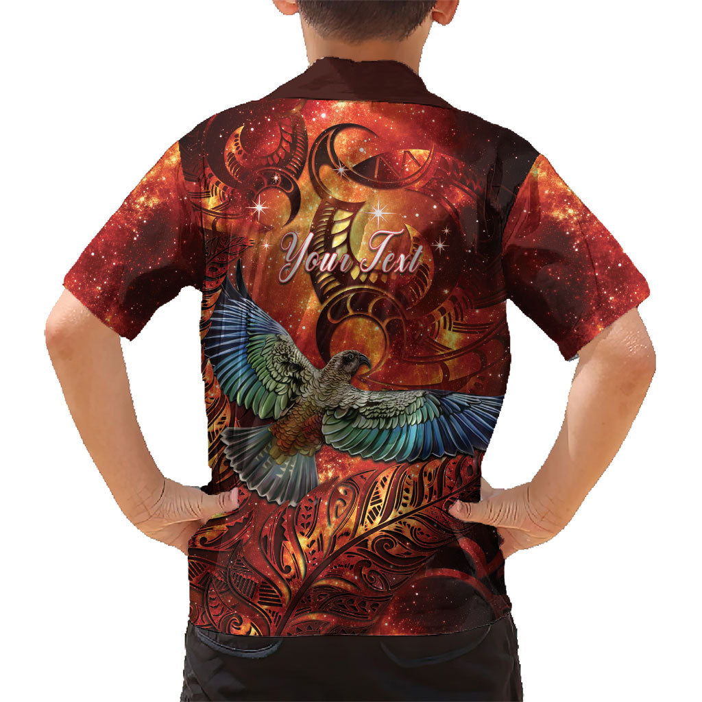 New Zealand Kea Bird Matariki Personalised Family Matching Short Sleeve Bodycon Dress and Hawaiian Shirt Silver Fern Maori Pattern