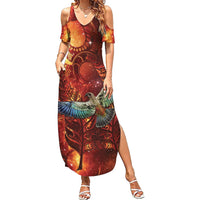 New Zealand Kea Bird Matariki Personalised Family Matching Summer Maxi Dress and Hawaiian Shirt Silver Fern Maori Pattern