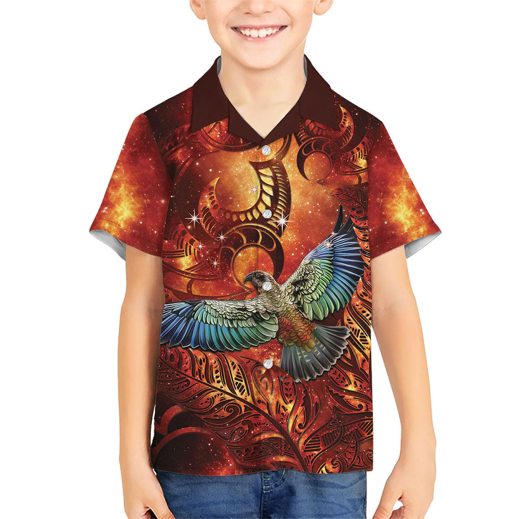 New Zealand Kea Bird Matariki Personalised Kid Hawaiian Shirt Silver Fern Maori Pattern