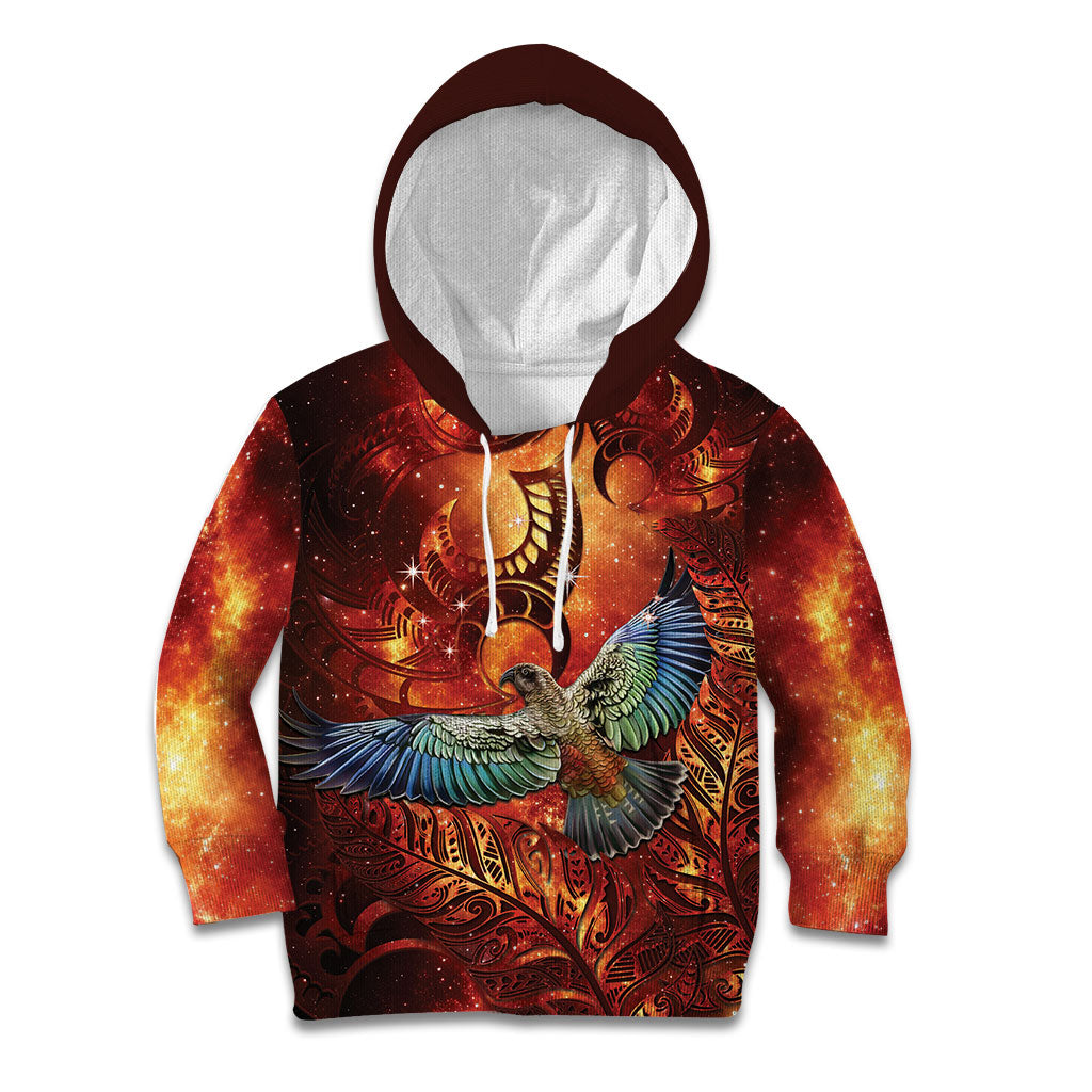 New Zealand Kea Bird Matariki Personalised Kid Hoodie Silver Fern Maori Pattern LT22 Hoodie Orange - Polynesian Pride