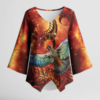 New Zealand Kea Bird Matariki Personalised Kimono Sleeve Blouse Silver Fern Maori Pattern LT22 Female Orange - Polynesian Pride