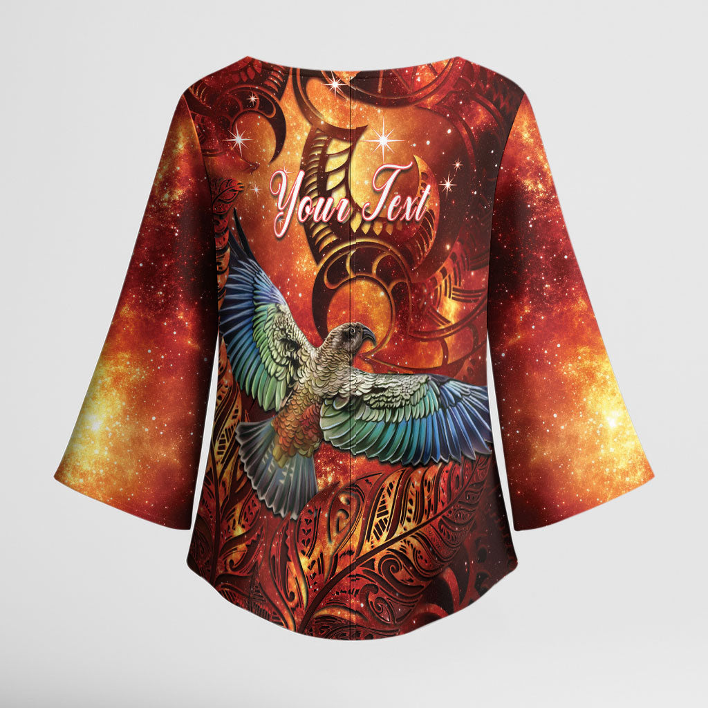 New Zealand Kea Bird Matariki Personalised Kimono Sleeve Blouse Silver Fern Maori Pattern LT22 - Polynesian Pride