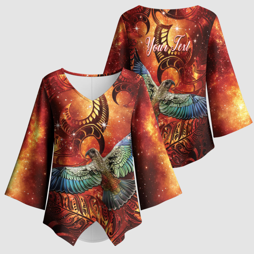 New Zealand Kea Bird Matariki Personalised Kimono Sleeve Blouse Silver Fern Maori Pattern LT22 - Polynesian Pride