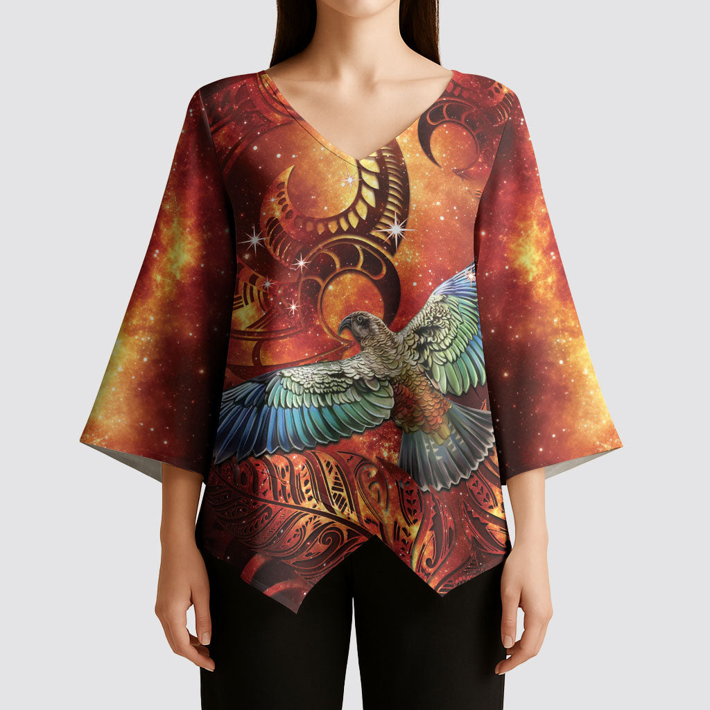 New Zealand Kea Bird Matariki Personalised Kimono Sleeve Blouse Silver Fern Maori Pattern LT22 - Polynesian Pride