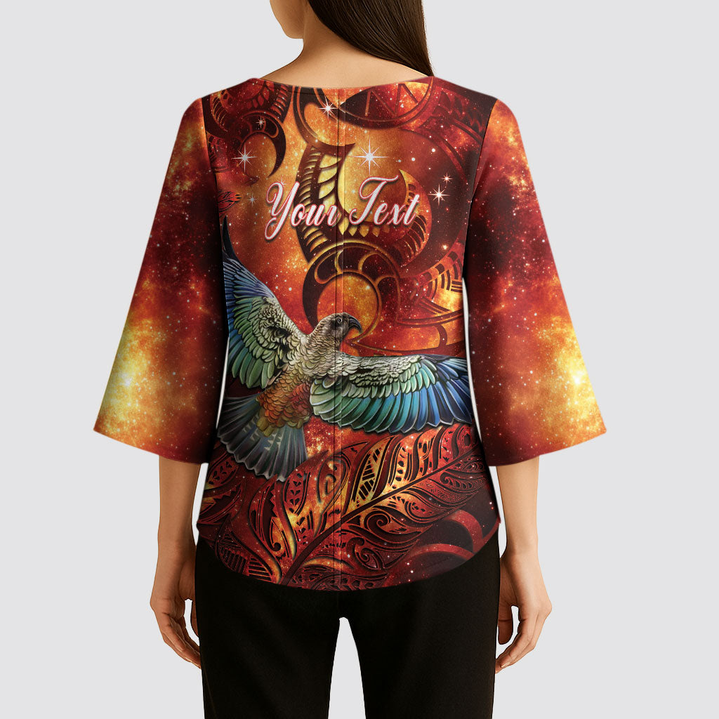 New Zealand Kea Bird Matariki Personalised Kimono Sleeve Blouse Silver Fern Maori Pattern LT22 - Polynesian Pride