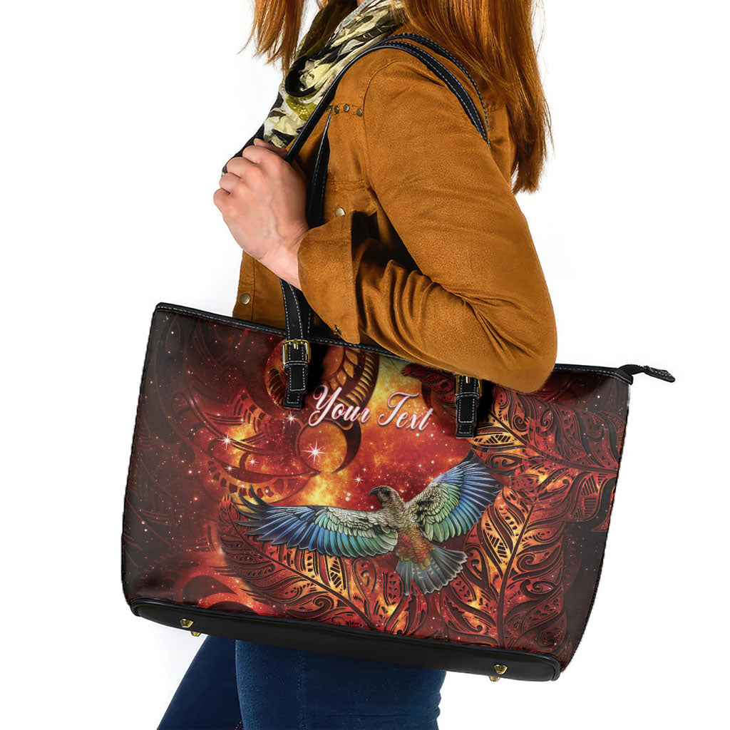 New Zealand Kea Bird Matariki Personalised Leather Tote Bag Silver Fern Maori Pattern LT22 Orange - Polynesian Pride
