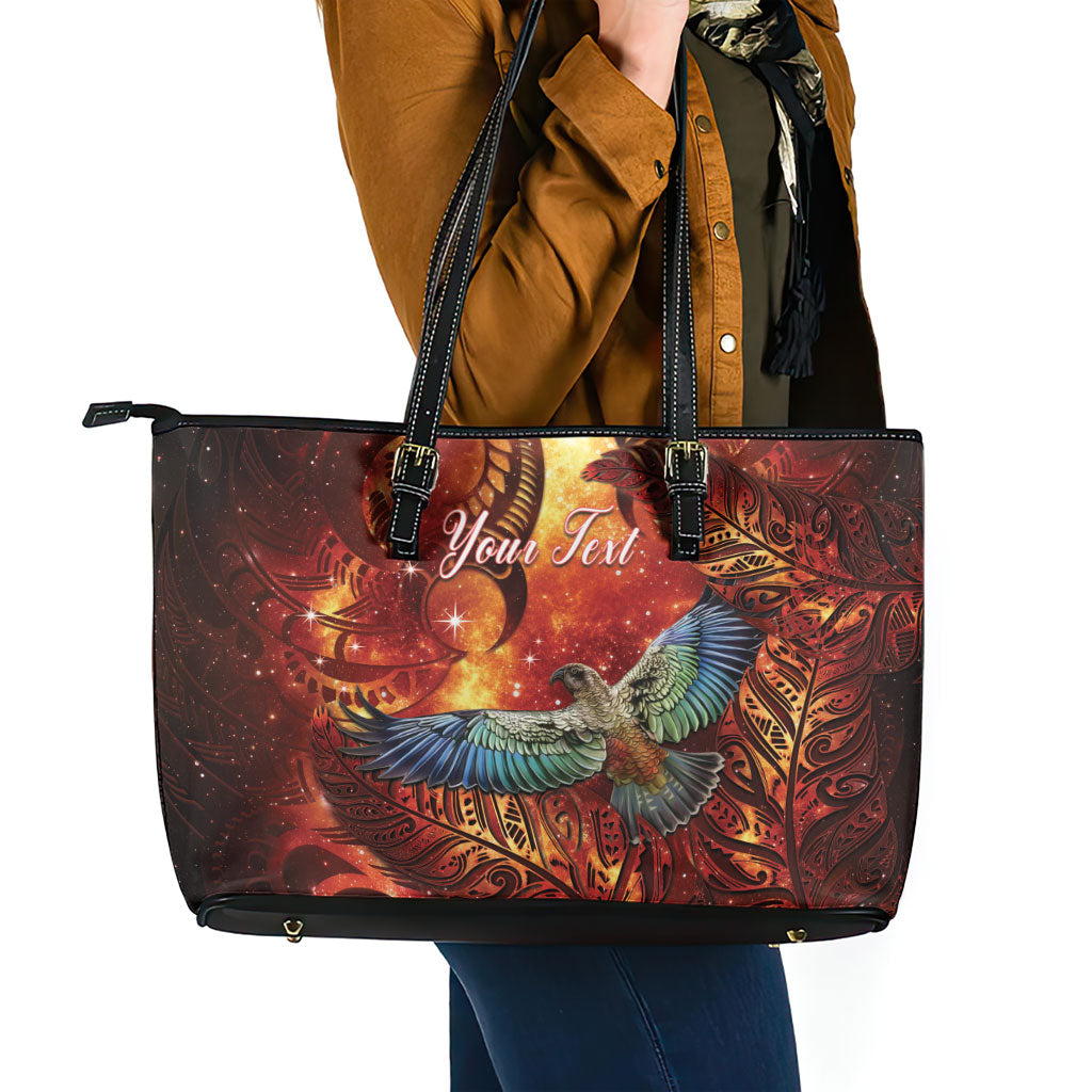 New Zealand Kea Bird Matariki Personalised Leather Tote Bag Silver Fern Maori Pattern LT22 - Polynesian Pride