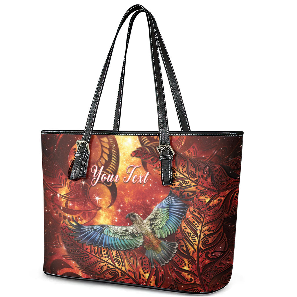 New Zealand Kea Bird Matariki Personalised Leather Tote Bag Silver Fern Maori Pattern LT22 - Polynesian Pride