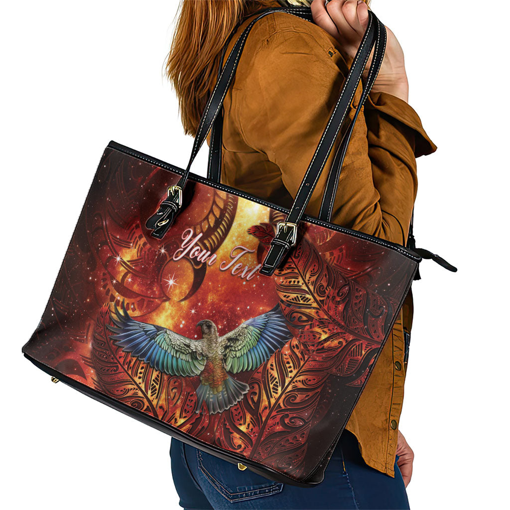 New Zealand Kea Bird Matariki Personalised Leather Tote Bag Silver Fern Maori Pattern LT22 - Polynesian Pride