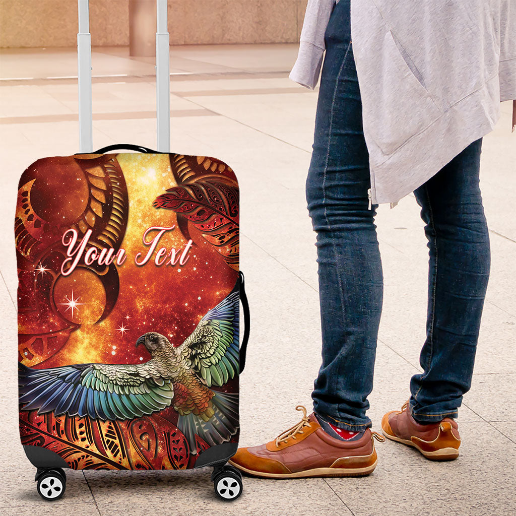 New Zealand Kea Bird Matariki Personalised Luggage Cover Silver Fern Maori Pattern LT22 Orange - Polynesian Pride