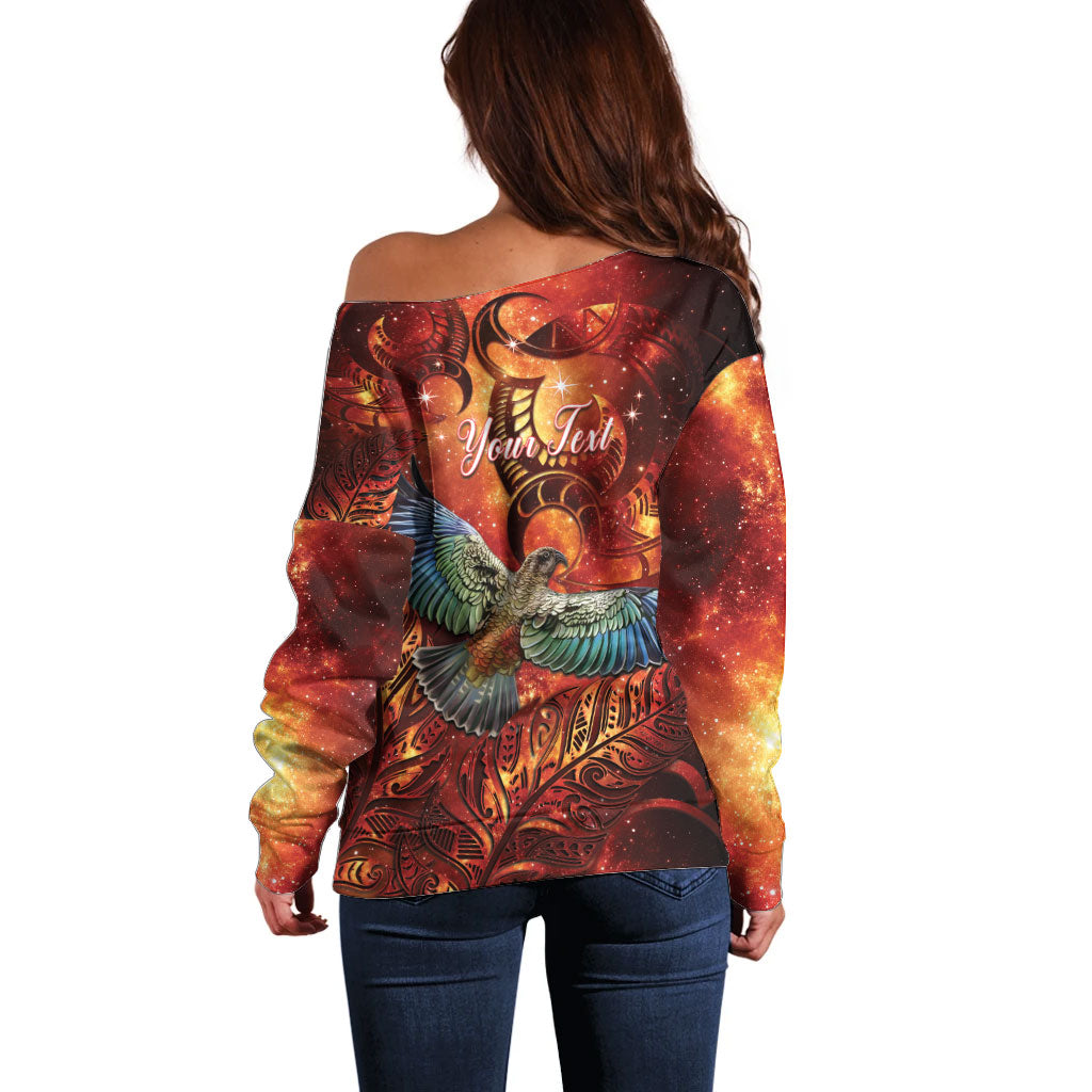 New Zealand Kea Bird Matariki Personalised Off Shoulder Sweater Silver Fern Maori Pattern LT22 - Polynesian Pride