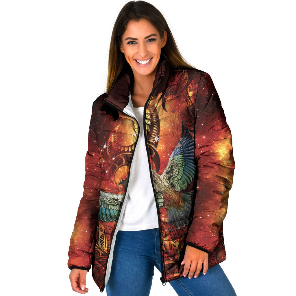New Zealand Kea Bird Matariki Personalised Padded Jacket Silver Fern Maori Pattern