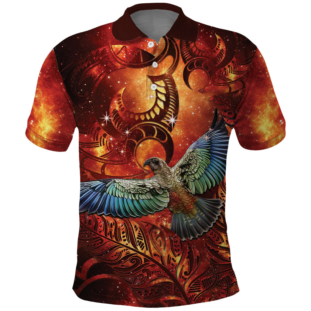 New Zealand Kea Bird Matariki Personalised Polo Shirt Silver Fern Maori Pattern