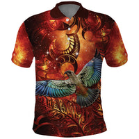 New Zealand Kea Bird Matariki Personalised Polo Shirt Silver Fern Maori Pattern LT22 Orange - Polynesian Pride