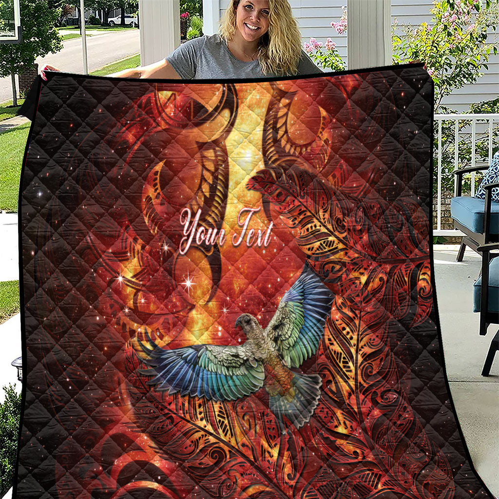 New Zealand Kea Bird Matariki Personalised Quilt Silver Fern Maori Pattern LT22 Orange - Polynesian Pride