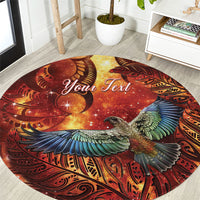 New Zealand Kea Bird Matariki Personalised Round Carpet Silver Fern Maori Pattern LT22 Orange - Polynesian Pride