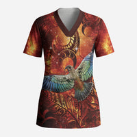 New Zealand Kea Bird Matariki Personalised Scrub Top Silver Fern Maori Pattern
