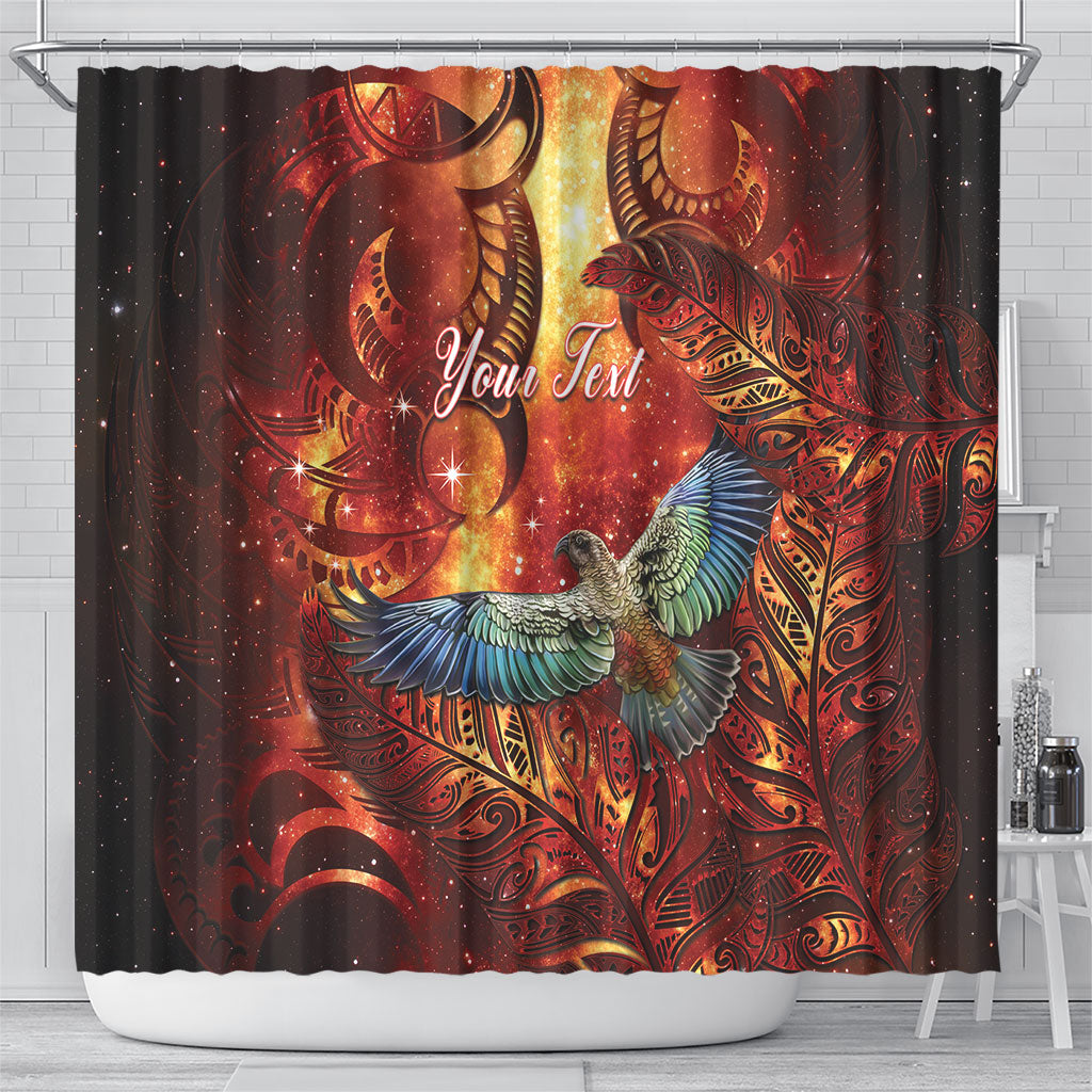 New Zealand Kea Bird Matariki Personalised Shower Curtain Silver Fern Maori Pattern LT22 - Polynesian Pride