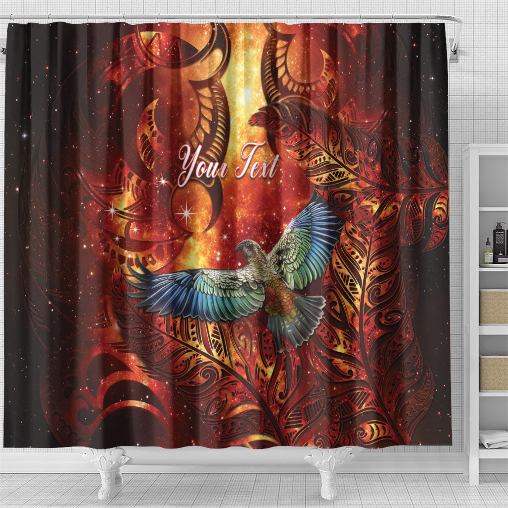 New Zealand Kea Bird Matariki Personalised Shower Curtain Silver Fern Maori Pattern LT22 - Polynesian Pride