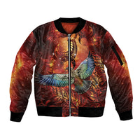 New Zealand Kea Bird Matariki Personalised Sleeve Zip Bomber Jacket Silver Fern Maori Pattern LT22 Unisex Orange - Polynesian Pride