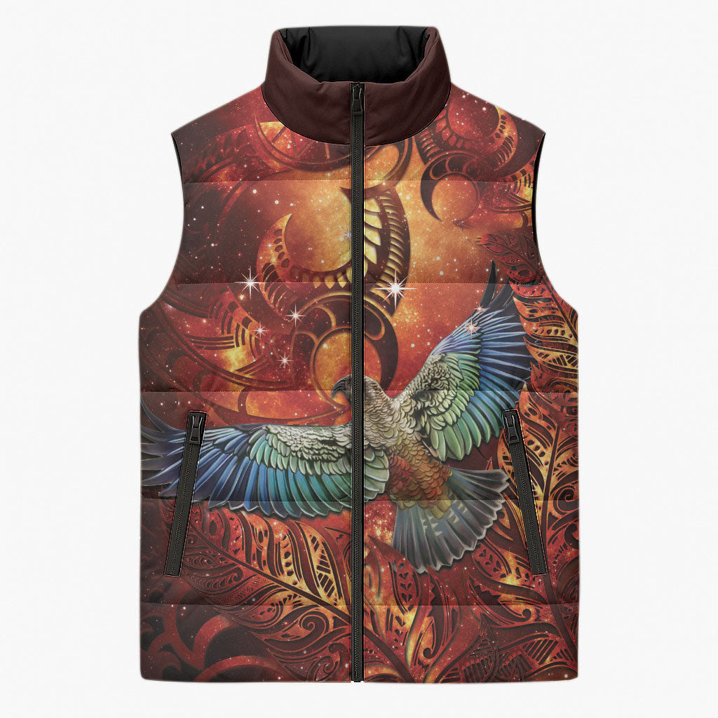 New Zealand Kea Bird Matariki Personalised Sleeveless Puffer Jacket Silver Fern Maori Pattern