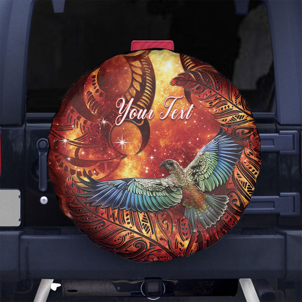New Zealand Kea Bird Matariki Personalised Spare Tire Cover Silver Fern Maori Pattern LT22 No hole Orange - Polynesian Pride