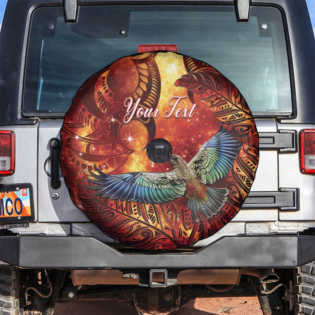 New Zealand Kea Bird Matariki Personalised Spare Tire Cover Silver Fern Maori Pattern LT22 Orange - Polynesian Pride