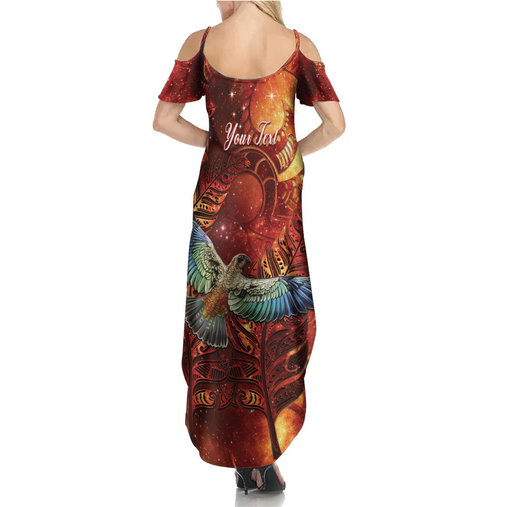 New Zealand Kea Bird Matariki Personalised Summer Maxi Dress Silver Fern Maori Pattern LT22 - Polynesian Pride