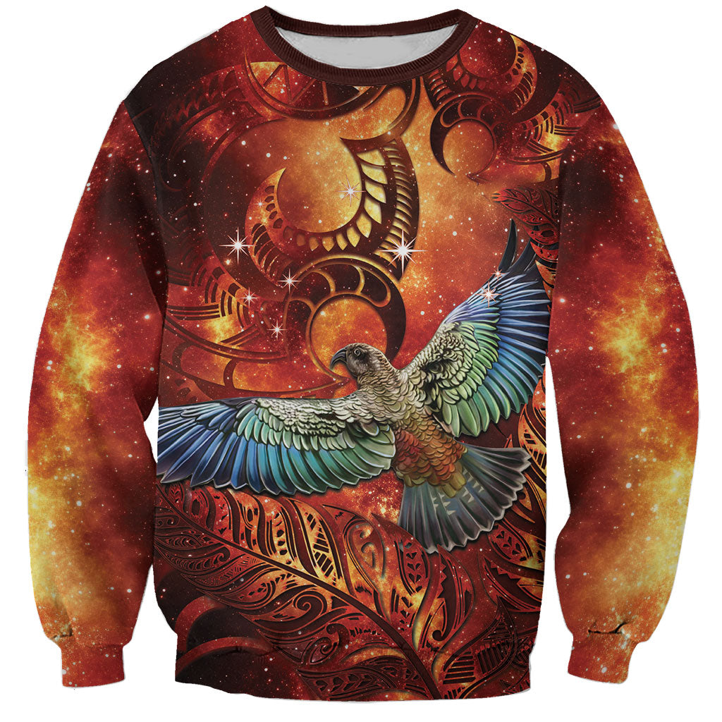 New Zealand Kea Bird Matariki Personalised Sweatshirt Silver Fern Maori Pattern LT22 Unisex Orange - Polynesian Pride