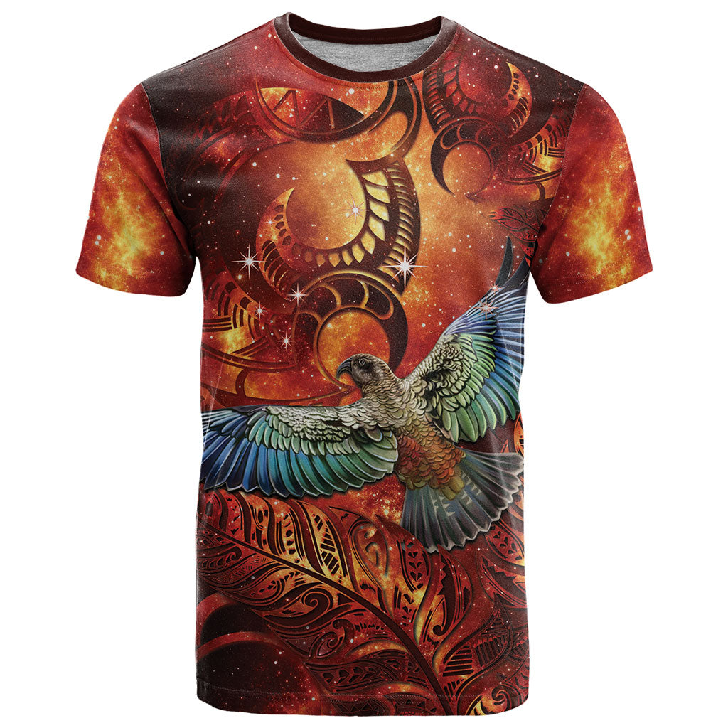 New Zealand Kea Bird Matariki Personalised T Shirt Silver Fern Maori Pattern LT22 Orange - Polynesian Pride