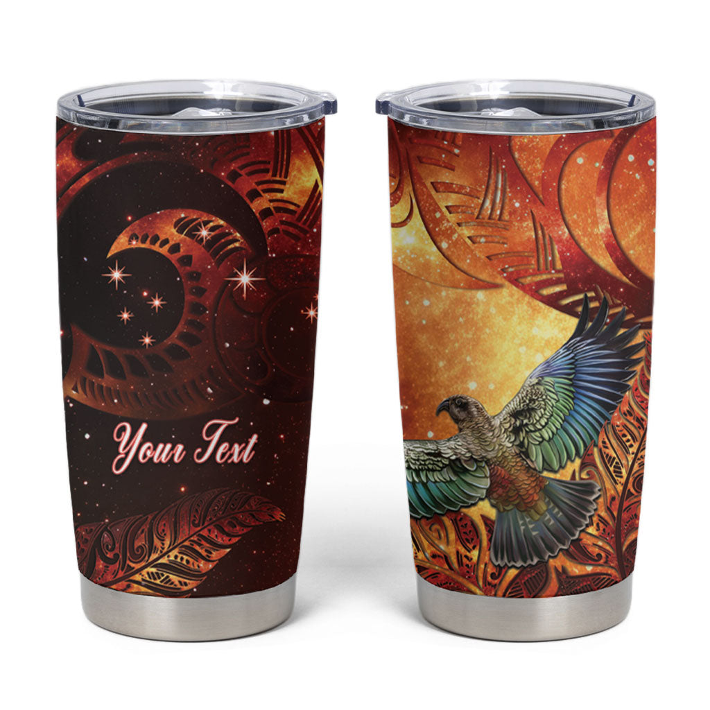 New Zealand Kea Bird Matariki Personalised Tumbler Cup Silver Fern Maori Pattern LT22 Orange - Polynesian Pride