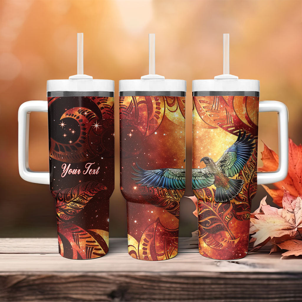 New Zealand Kea Bird Matariki Personalised Tumbler With Handle Silver Fern Maori Pattern LT22 - Polynesian Pride