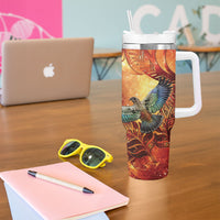 New Zealand Kea Bird Matariki Personalised Tumbler With Handle Silver Fern Maori Pattern LT22 - Polynesian Pride