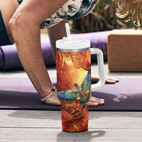 New Zealand Kea Bird Matariki Personalised Tumbler With Handle Silver Fern Maori Pattern LT22 - Polynesian Pride