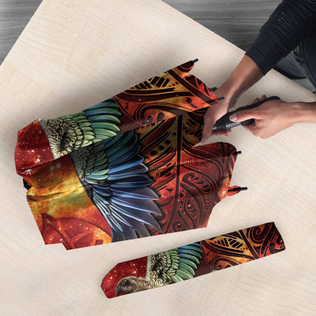 New Zealand Kea Bird Matariki Personalised Umbrella Silver Fern Maori Pattern
