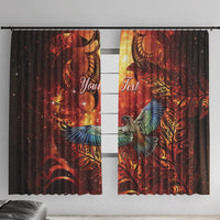 New Zealand Kea Bird Matariki Personalised Window Curtain Silver Fern Maori Pattern LT22 With Hooks Orange - Polynesian Pride