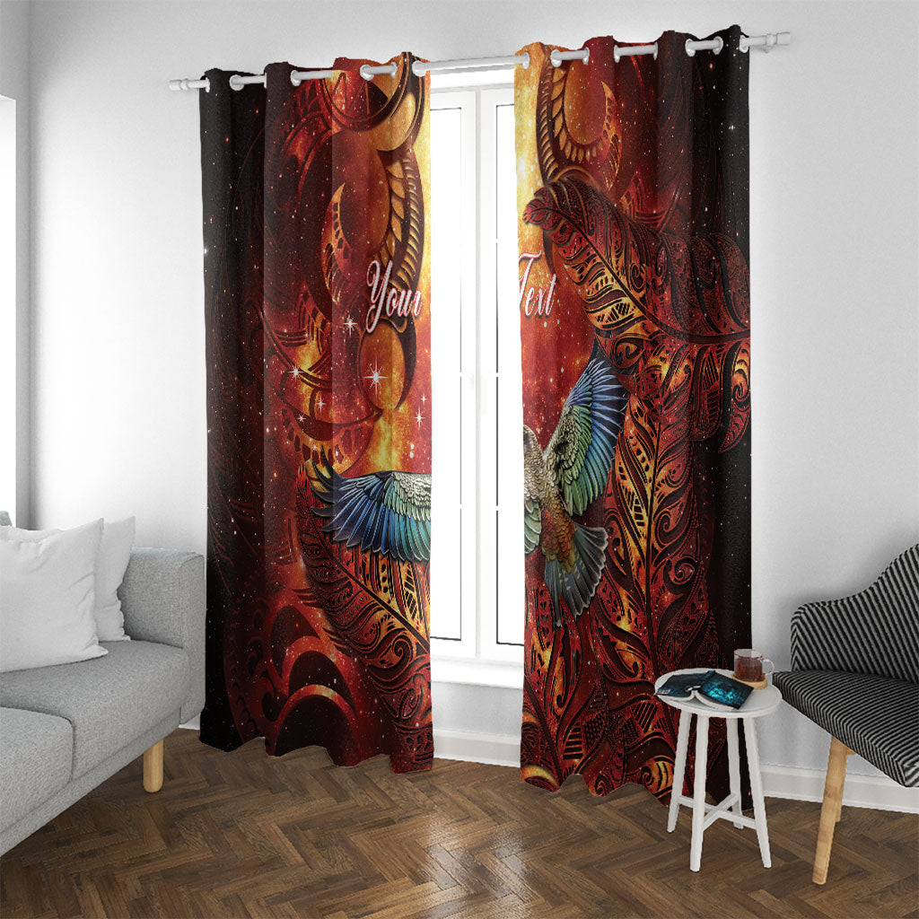 New Zealand Kea Bird Matariki Personalised Window Curtain Silver Fern Maori Pattern LT22 With Grommets Orange - Polynesian Pride