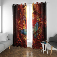New Zealand Kea Bird Matariki Personalised Window Curtain Silver Fern Maori Pattern LT22 With Grommets Orange - Polynesian Pride