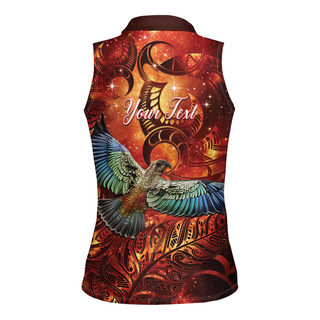New Zealand Kea Bird Matariki Personalised Women Sleeveless Polo Shirt Silver Fern Maori Pattern