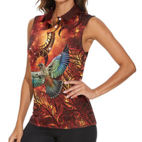 New Zealand Kea Bird Matariki Personalised Women Sleeveless Polo Shirt Silver Fern Maori Pattern