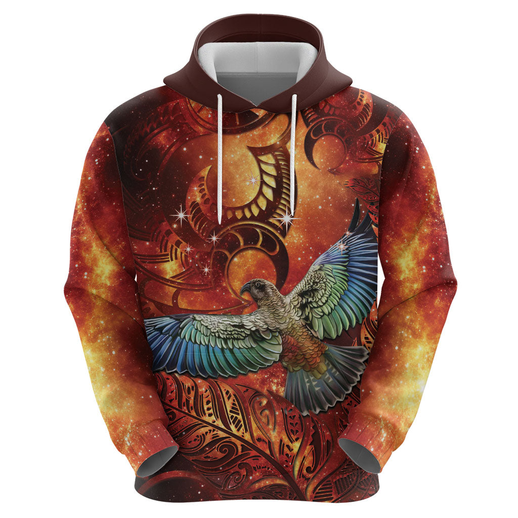 New Zealand Kea Bird Matariki Personalised Zip Hoodie Silver Fern Maori Pattern