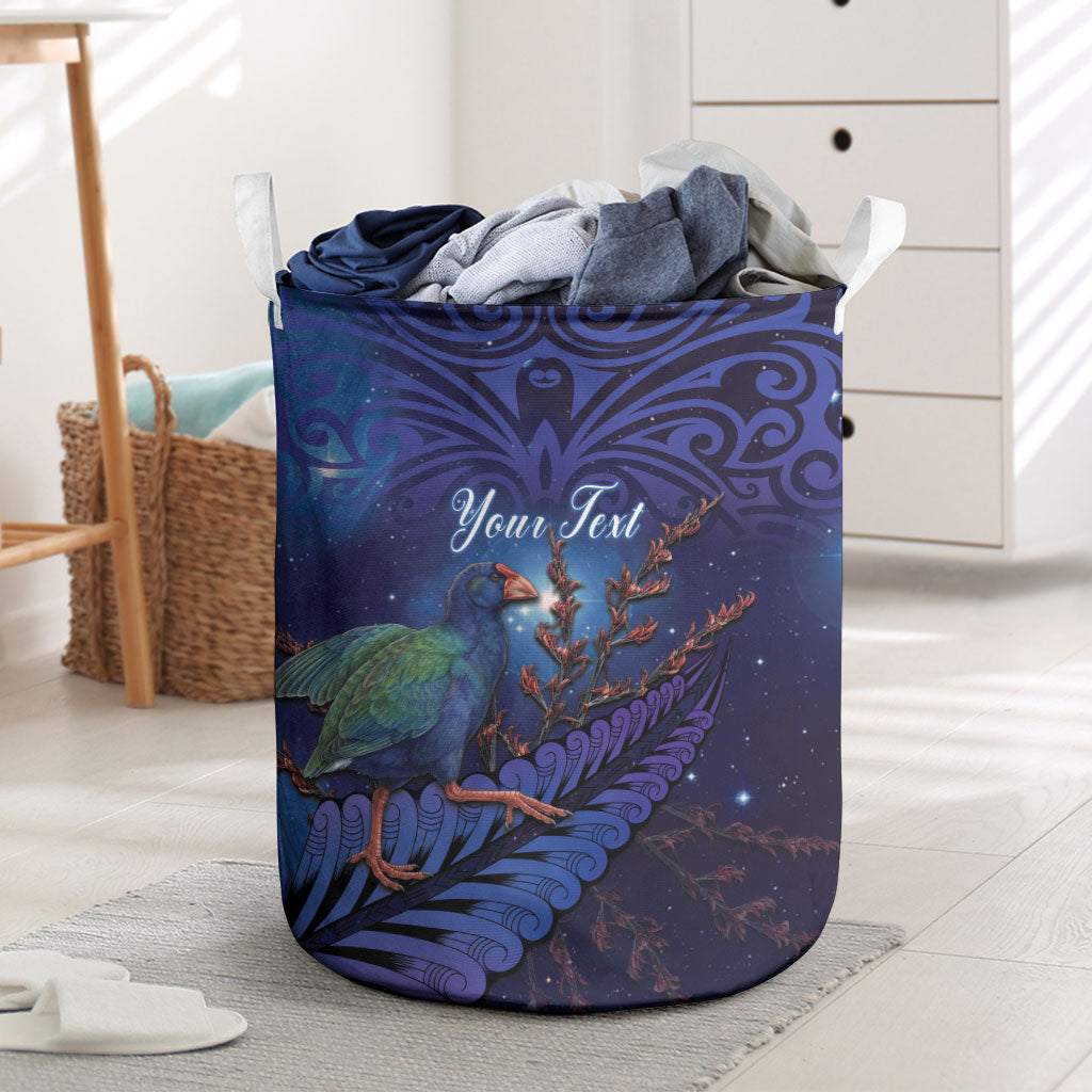 Takahe New Zealand Personalised Laundry Basket Harakeke Silver Fern Maori Pattern LT22 Blue - Polynesian Pride