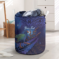 Takahe New Zealand Personalised Laundry Basket Harakeke Silver Fern Maori Pattern LT22 Blue - Polynesian Pride