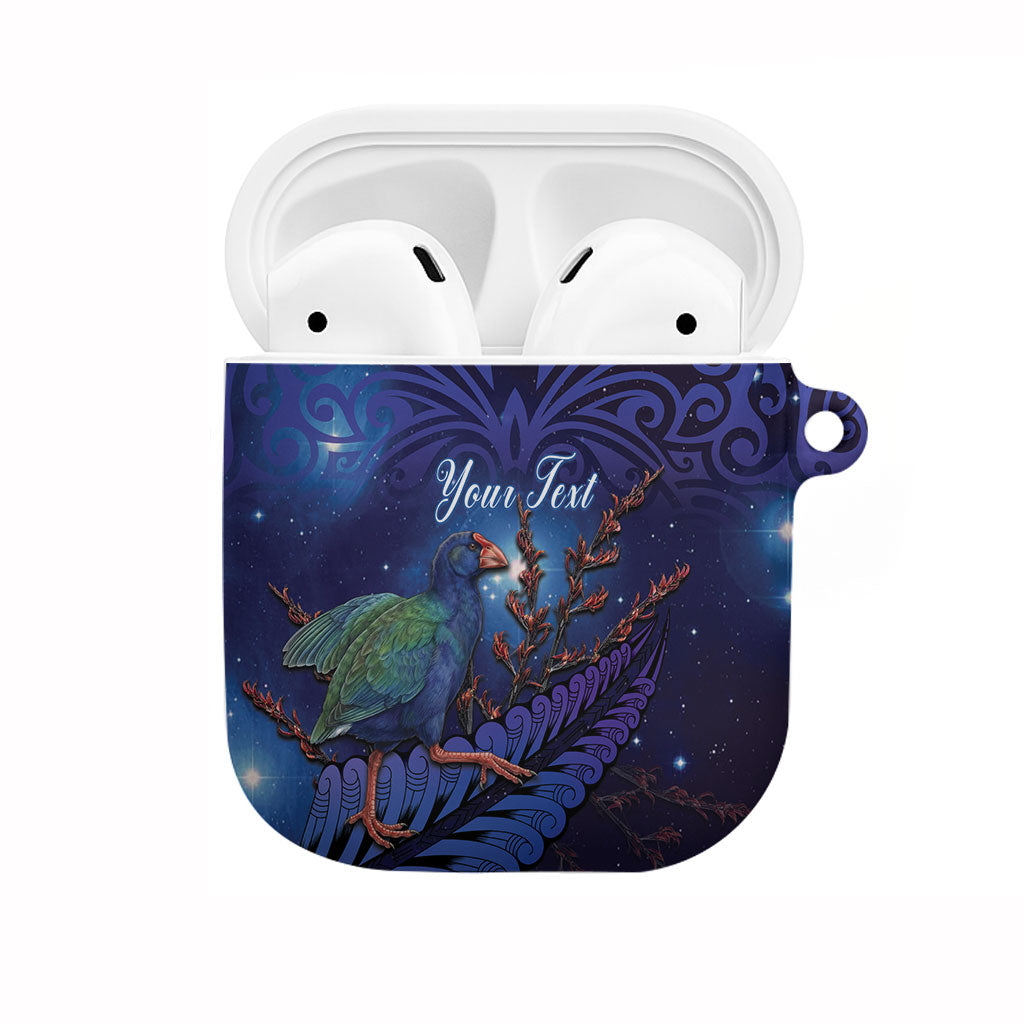 Takahe New Zealand Personalised AirPods Case Harakeke Silver Fern Maori Pattern LT22 Blue - Polynesian Pride
