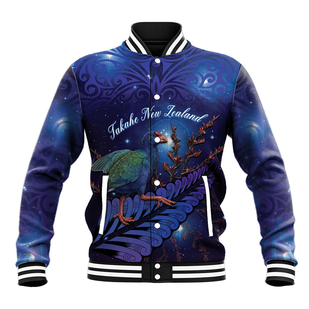 Takahe New Zealand Personalised Baseball Jacket Harakeke Silver Fern Maori Pattern LT22 Unisex Blue - Polynesian Pride