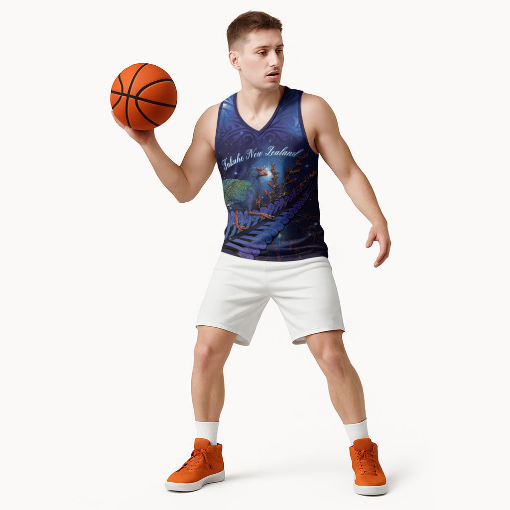 Takahe New Zealand Personalised Basketball Jersey Harakeke Silver Fern Maori Pattern LT22 - Polynesian Pride