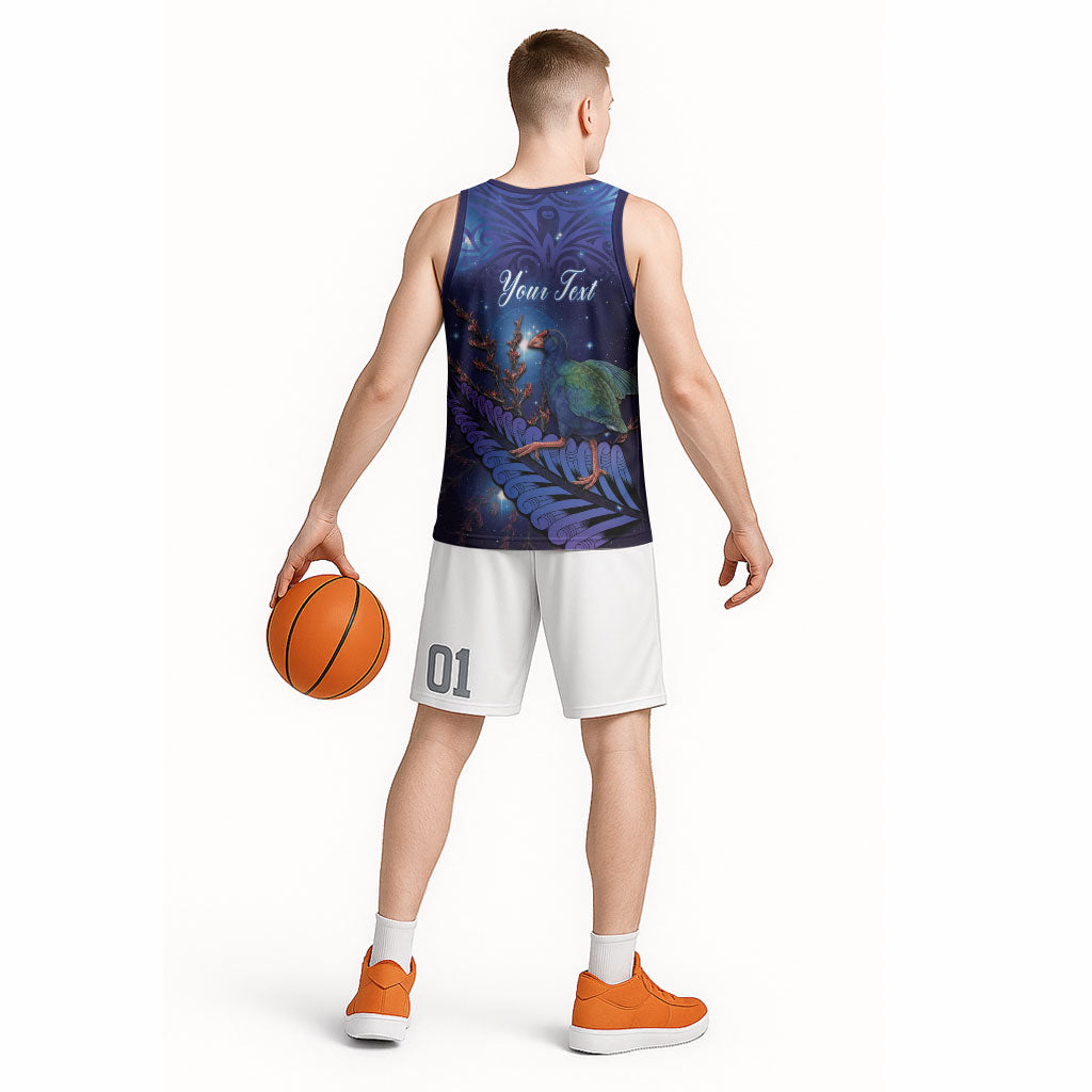 Takahe New Zealand Personalised Basketball Jersey Harakeke Silver Fern Maori Pattern LT22 - Polynesian Pride