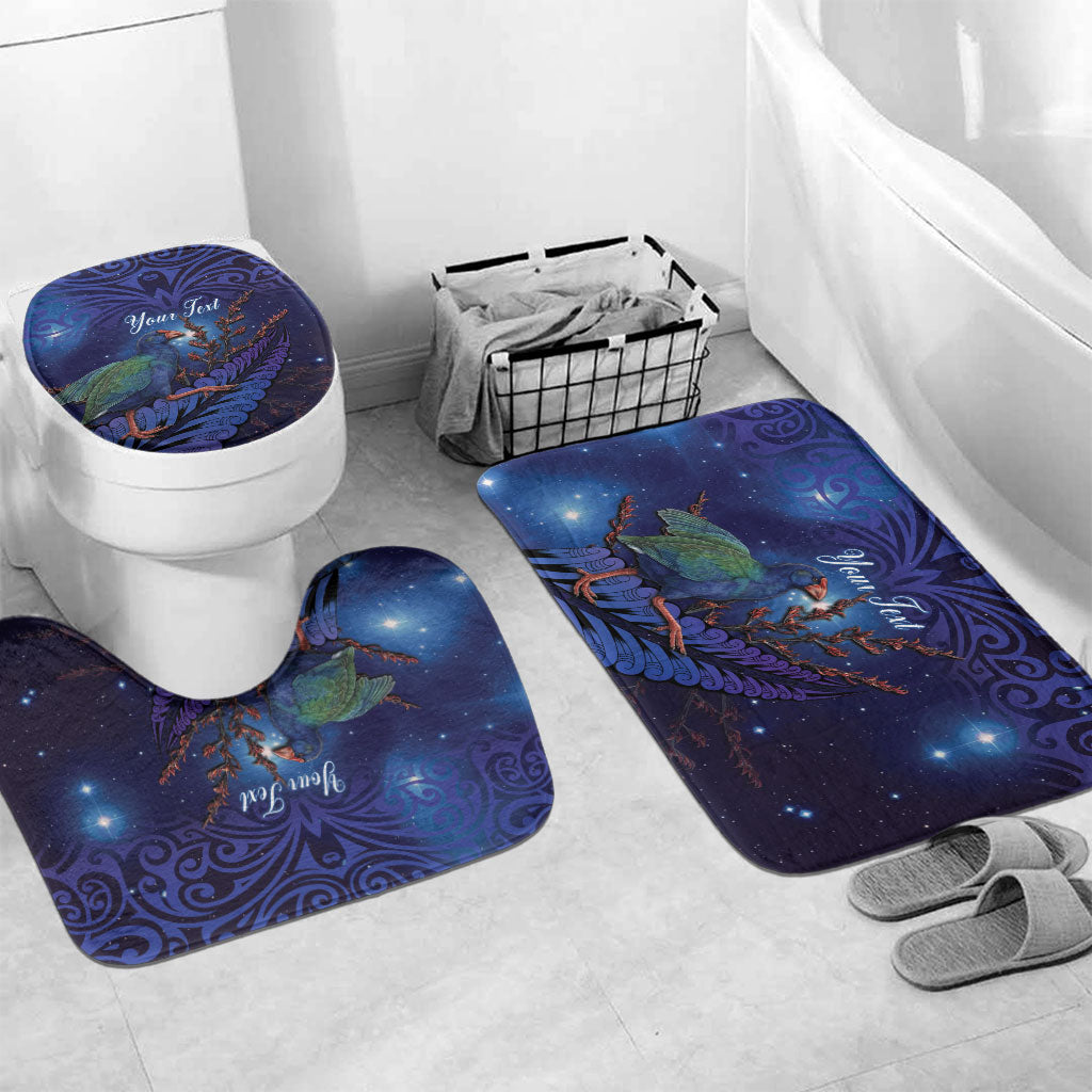 Takahe New Zealand Personalised Bathroom Set Harakeke Silver Fern Maori Pattern LT22 Mat Set Only (3 pcs) One Size Blue - Polynesian Pride