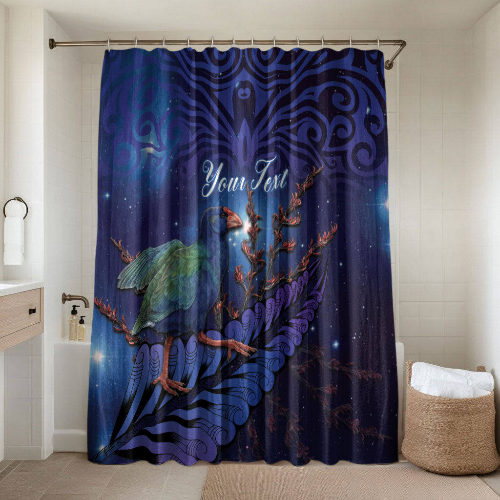 Takahe New Zealand Personalised Bathroom Set Harakeke Silver Fern Maori Pattern LT22 Shower Curtain Only Blue - Polynesian Pride