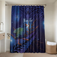 Takahe New Zealand Personalised Bathroom Set Harakeke Silver Fern Maori Pattern LT22 Shower Curtain Only Blue - Polynesian Pride